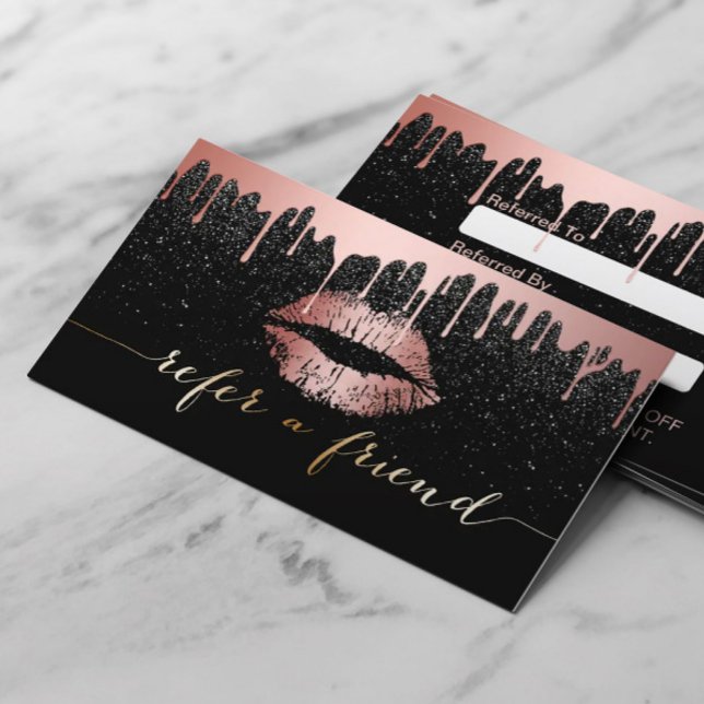 Tarjeta De Recomendación Artista de maquillaje Rosa Oro Lips Derivación (Subido por el creador)