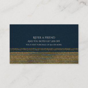 Tarjeta De Recomendación Azul y Dorado Chic Brillante Glam Referir un Amigo