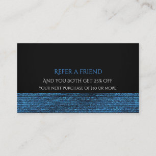 Tarjeta De Recomendación Azul y Negro Glam Moderno con Lentejuelas Recomien