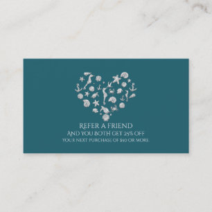 Tarjeta De Recomendación Beach Glam Diamante Corazón Elegante Recomienda a 