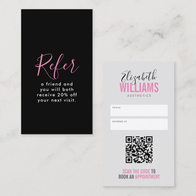 Tarjeta De Recomendación Belleza Estética Salón QR Cita Código QR (Anverso / Reverso)