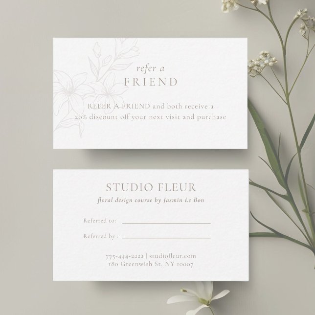 Tarjeta De Recomendación Blanca | Floral mínima Boho moderna (Subido por el creador)