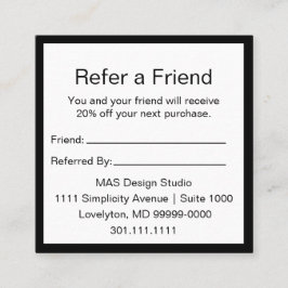 Tarjeta De Recomendación Blanco y negro Su logotipo aquí se refiere a un am