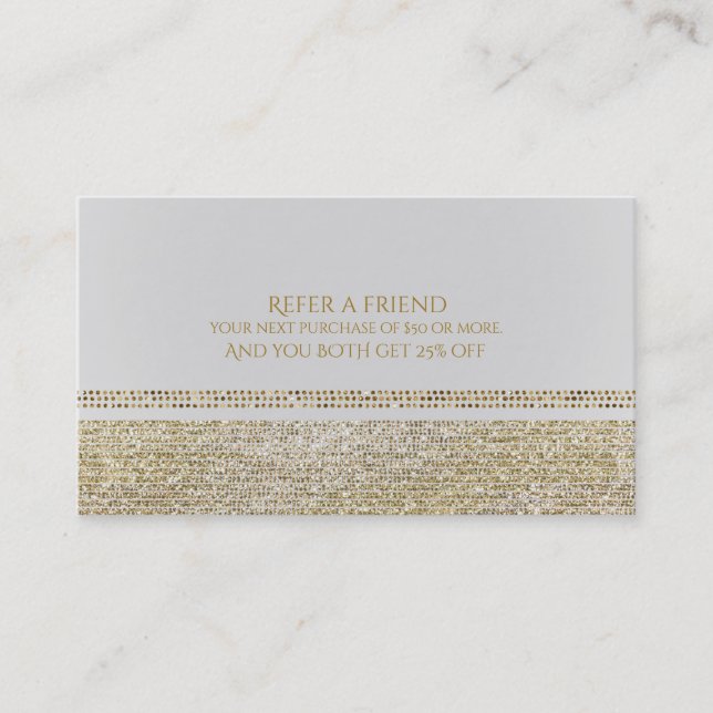 Tarjeta De Recomendación Bling de Referencia de Oro Blanco y Brillante Glam (Anverso)