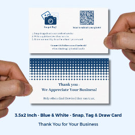 Tarjeta De Recomendación Blue White Snap Tag Incentive Thanks Referral Card