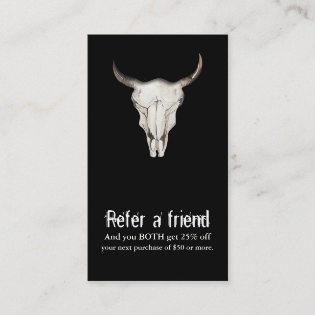 Tarjeta De Recomendación Boho bohemio rústico Vaca Toro Referir un amigo (Anverso)
