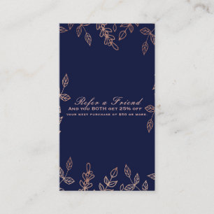 Tarjeta De Recomendación Botánico Glam Blue & Rose Gold Recomienda a un ami