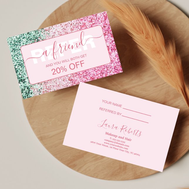 Tarjeta De Recomendación Brillo Rosa Chic Minimalista (Subido por el creador)