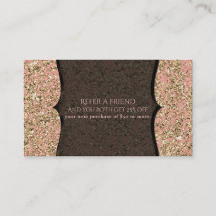 Tarjeta De Recomendación Brillo Rosa y Dorado Glamour Negro Recomienda a un