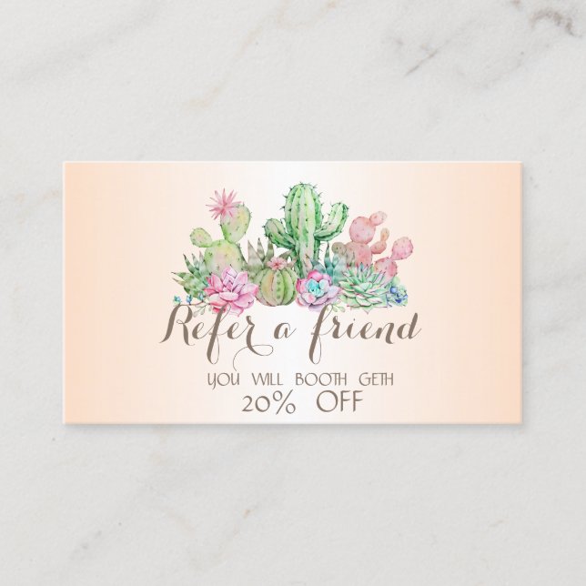 Tarjeta De Recomendación Cactus Suculentas Elegantes y con Estilo (Anverso)