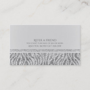 Tarjeta De Recomendación Cebra Blanca Brillo Lentejuelas Glam Recomienda a