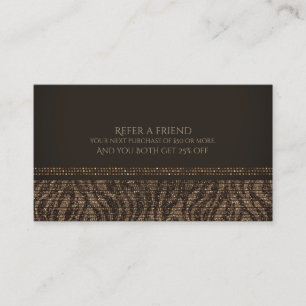 Tarjeta De Recomendación Cebra Brillo Marrón Dorado Glam Chic Referir a un 