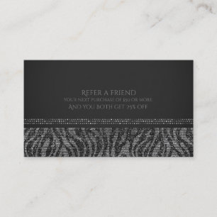 Tarjeta De Recomendación Cebra Plateado Brillante Glam Chic Recomienda a un