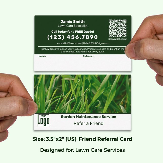 Tarjeta De Recomendación Classic Green & White Custom Image Lawn Service (Classic Green & White Custom Image Lawn Service Referral Card; Size: 3.5 x 2 Inch (US))