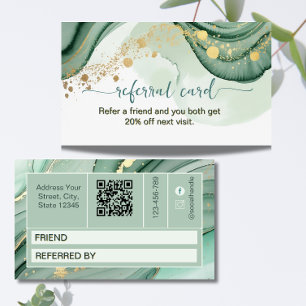 Tarjeta De Recomendación Código Qr de Acuarela Verde Sábio Dorado
