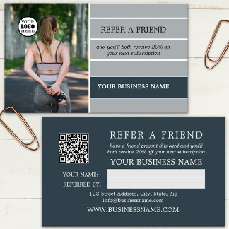 Tarjeta De Recomendación Código QR del logotipo de la foto en franjas grise