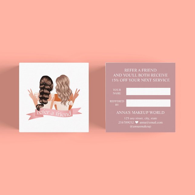Tarjeta De Recomendación Consulte a un amigo artista de maquillaje Salón de (Refer a Friend - beauty salon, hair dresser, massage therapist, nail, brow, lash technician artist)