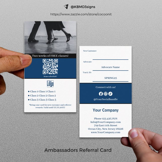 Tarjeta De Recomendación Convertir a los clientes leales en embajadores azu (Turn Loyal Customers into Ambassadors Blue & White Referral Card)