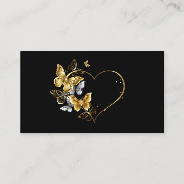 Tarjeta De Recomendación Corazón con mariposas doradas (Anverso)