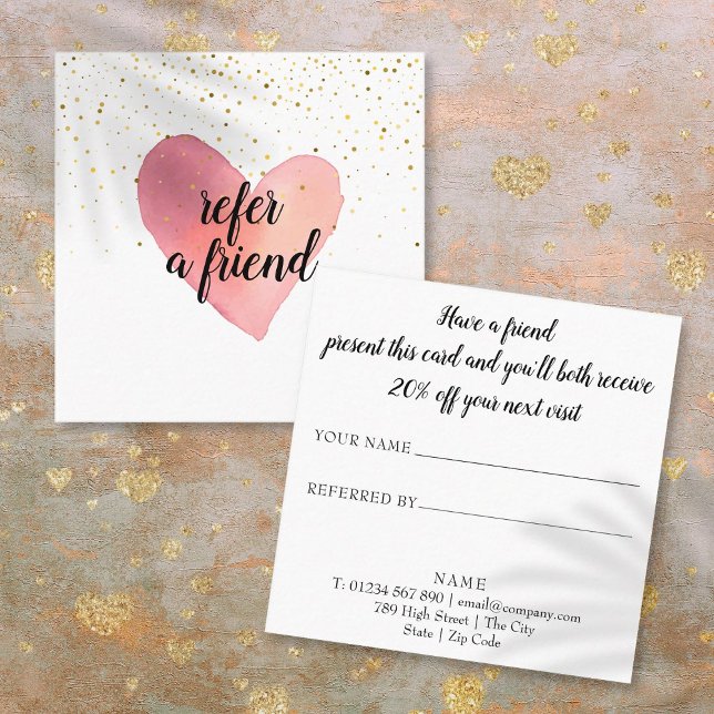 Tarjeta De Recomendación Corazón con Purpurina Dorada de Moda (Trendy Gold Sprinkles Heart Referral Card)