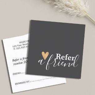 Tarjeta De Recomendación Corazón de oro falso gris blanco elegante simple