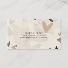 Tarjeta De Recomendación Corazones Rosa y Beige Referencia Amigo Chic Moder