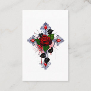 Tarjeta De Recomendación Cruz de Plata con una Rosa Roja