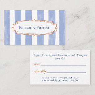 Tarjeta De Recomendación Cuadro ondulado de rayas de acuarela azul