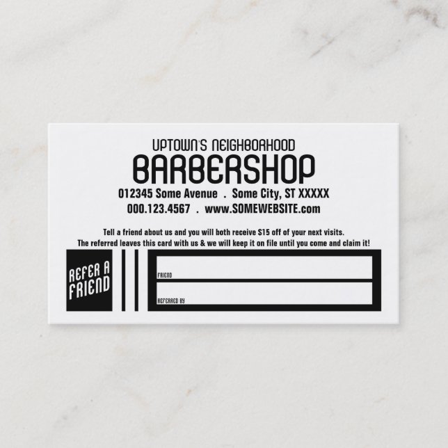tarjeta de recomendación de barbería retro (Anverso)