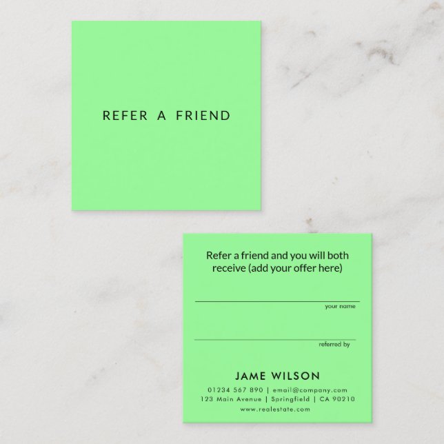 Tarjeta de Recomendación de Bienes Raíces Verde Me (Anverso / Reverso)