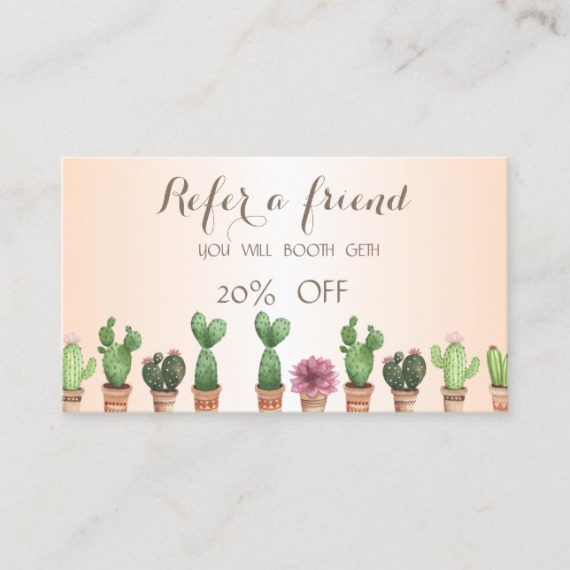 Tarjeta de Recomendación de Cactus Elegante y con  (Anverso)