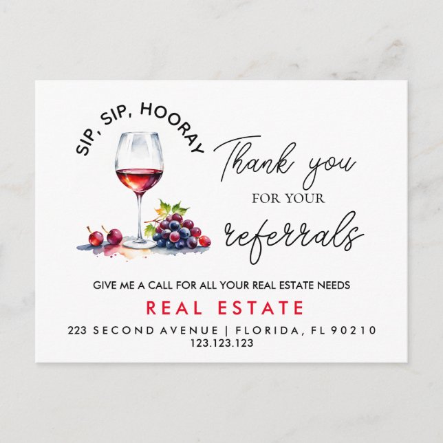 Tarjeta de Recomendación de Vino, Acuarela de Uvas (Anverso)