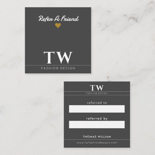 Tarjeta De Recomendación Diseñador de moda negro (Anverso / Reverso)