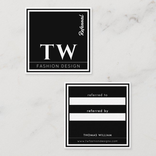 Tarjeta De Recomendación Diseñador de moda negro (Anverso / Reverso)