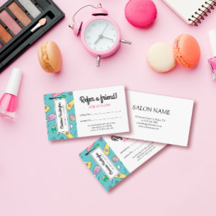 Tarjeta De Recomendación Doodles de maquillaje retro   Refiera a un amigo