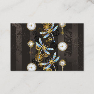 Tarjeta De Recomendación Dragoniscos de Steampunk sobre fondo rayado marrón
