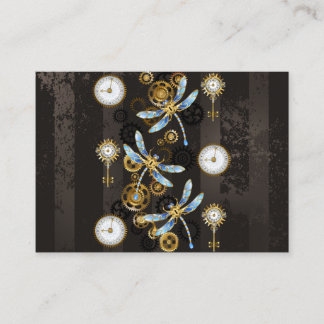 Tarjeta De Recomendación Dragoniscos de Steampunk sobre fondo rayado marrón