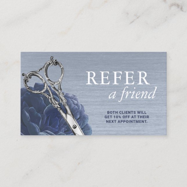 Tarjeta De Recomendación Dusty Dusty Blue Floral Salon Referendum (Anverso)