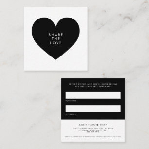 Tarjeta De Recomendación El corazón negro Minimalista comparte el negocio d