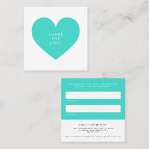 Tarjeta De Recomendación El corazón turquesa Minimalista comparte el negoci