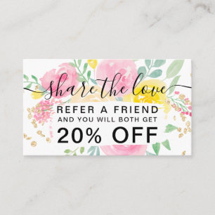 Tarjeta De Recomendación El manantial de acuarela floral flojo rosa compart