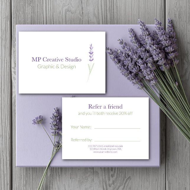 Tarjeta De Recomendación Elegant Lavender Sprig Botanical Design (Subido por el creador)