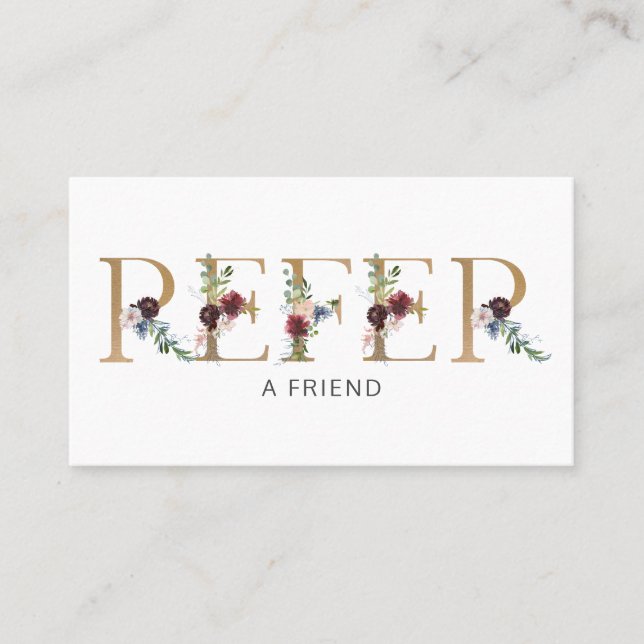 Tarjeta De Recomendación Elegante alfabeto floral (Anverso)