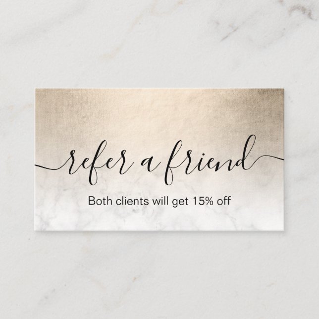 Tarjeta De Recomendación Elegante artista de maquillaje de mármol blanco de (Anverso)