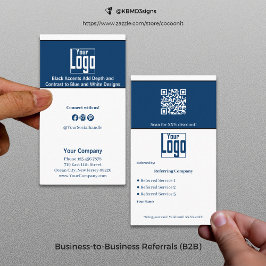 Tarjeta De Recomendación Elegante Blue White Black Services QR Code B2B