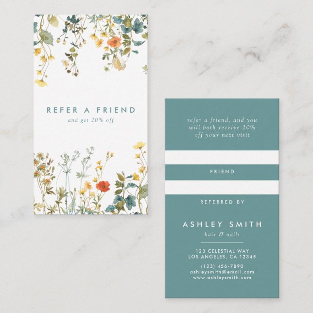 Tarjeta De Recomendación Elegante campo de flores silvestres (Anverso / Reverso)