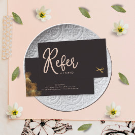 Tarjeta De Recomendación Elegante cliente estilista de tijeras de oro rosad