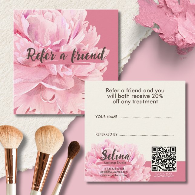 Tarjeta De Recomendación Elegante Cream Rubor Pink Floral Makeup Studio (Subido por el creador)