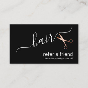 Tarjeta De Recomendación Elegante estilista moderno de tijeras rosa doradas
