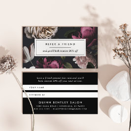 Tarjeta De Recomendación Elegante Floral oscura sobre negro